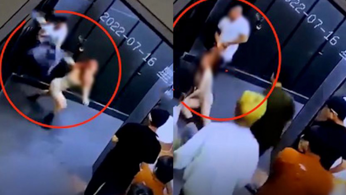 女在酒吧被扒衣拖進廁所，影片太嚇人！少年們「旁觀不救」被罵爆。（翻自微博）