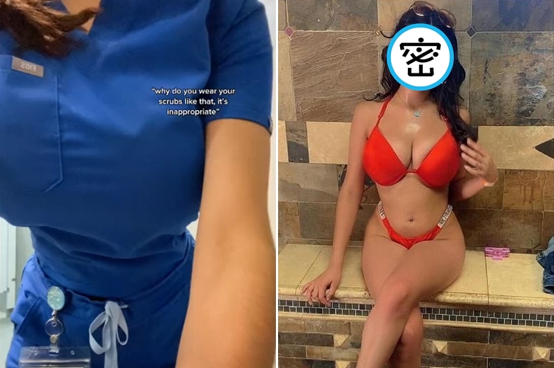 我巨乳我驕傲！護理師穿手術服被罵「淫心蕩漾」，她強勢回應。（翻自TikTok）