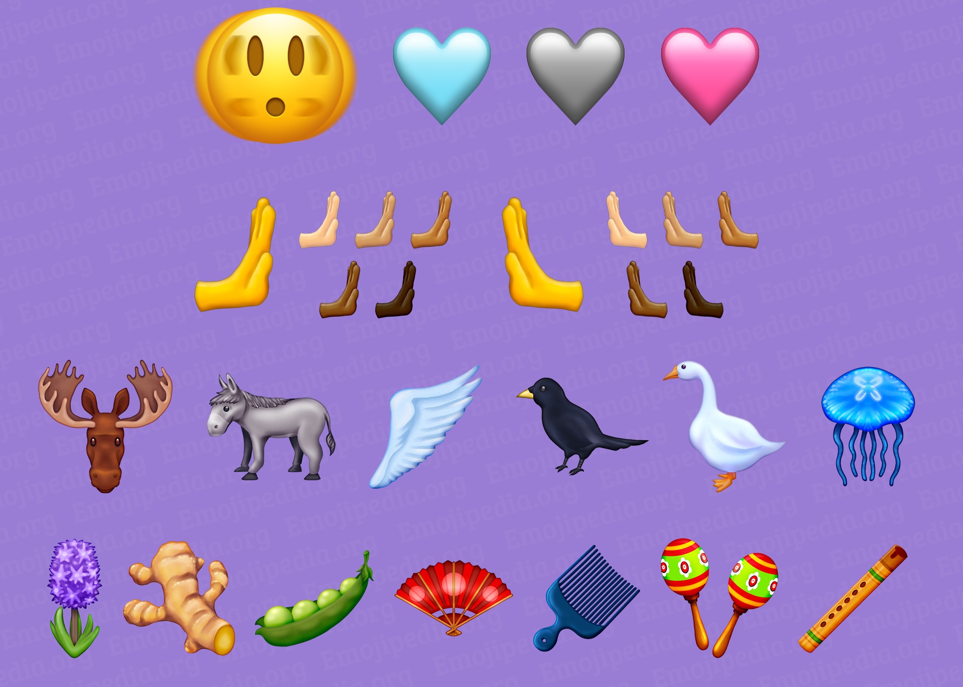 2022年31款新設計的表情符號公開，最受期待的莫過於「搖晃的臉」「3種顏色愛心」。（翻攝自Emojipedia推特）