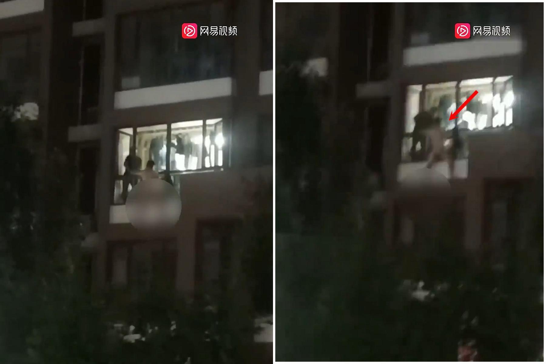 小王被捉姦，全裸爬窗逃跑慘墜樓！網友歪樓都在看正妹人妻。（翻自微博）