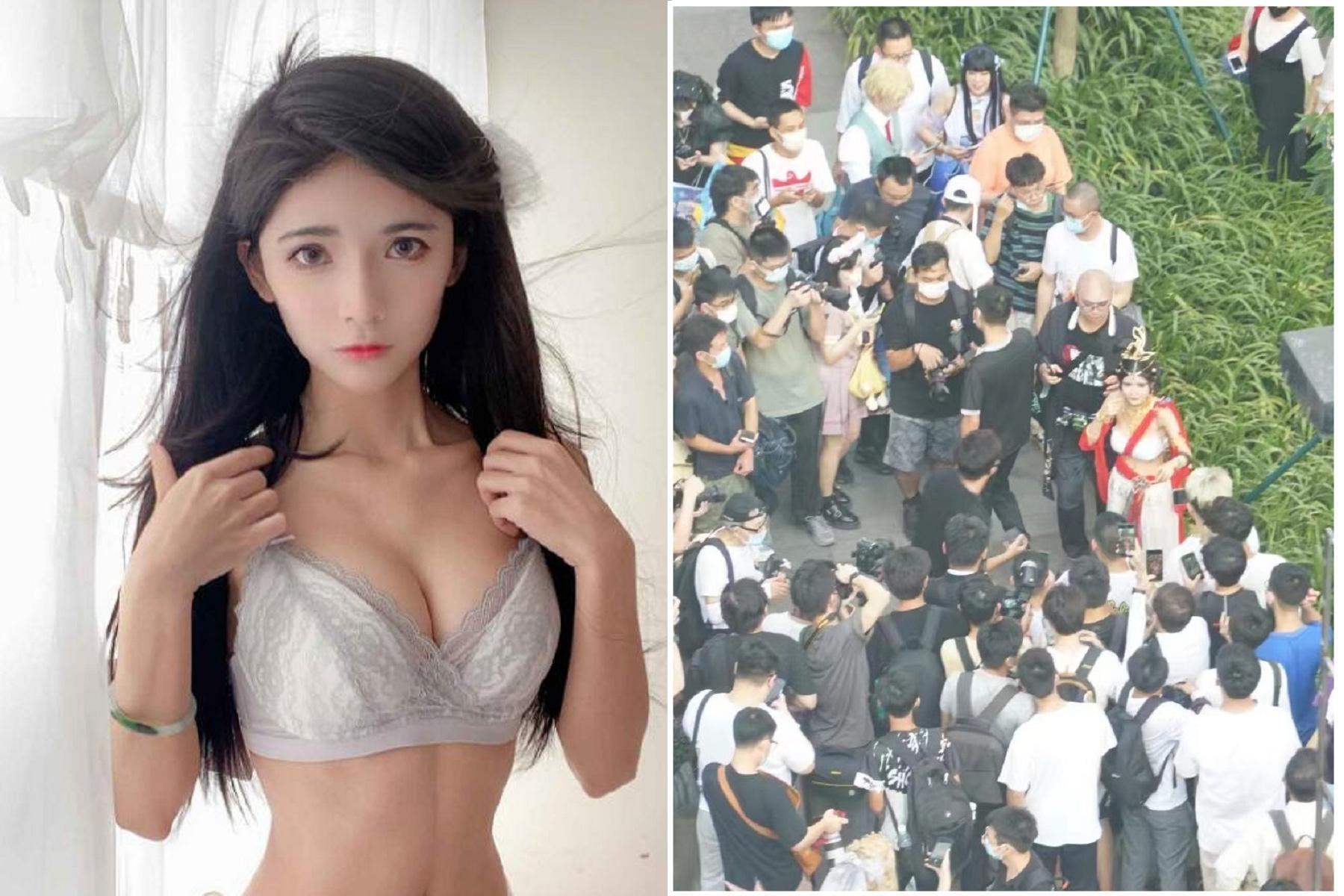正妹Coser甩淫照風波，性感裸露被眾男包圍「硬攝」洩春光！她不忍了。（翻自微博）