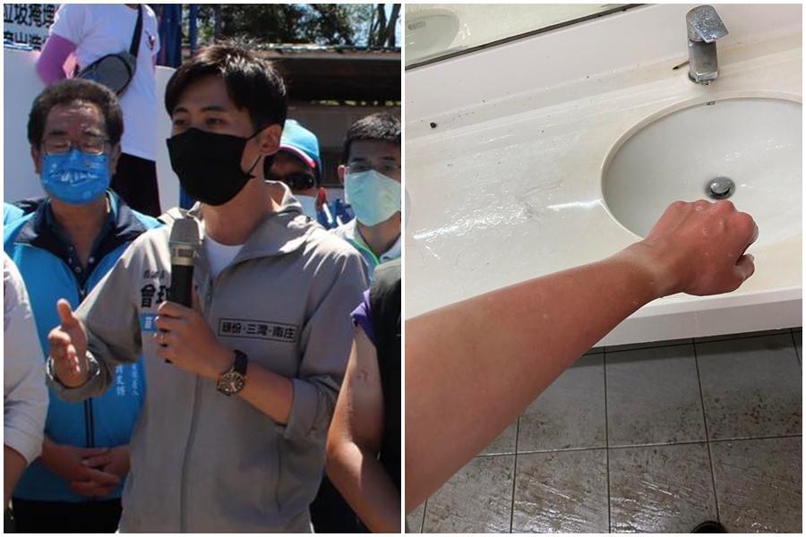 苗栗縣「坤輿」掩埋場凌晨爆發流血衝突,議員曾玟學受到胡椒噴霧攻擊手部紅腫。(翻攝自曾玟學臉書)