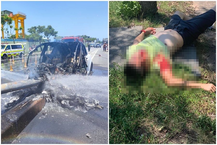 藝人林志穎今天上午發生車禍，父子倆皆被送往林口長庚。（左圖消防局提供，右圖記者爆料網提供）