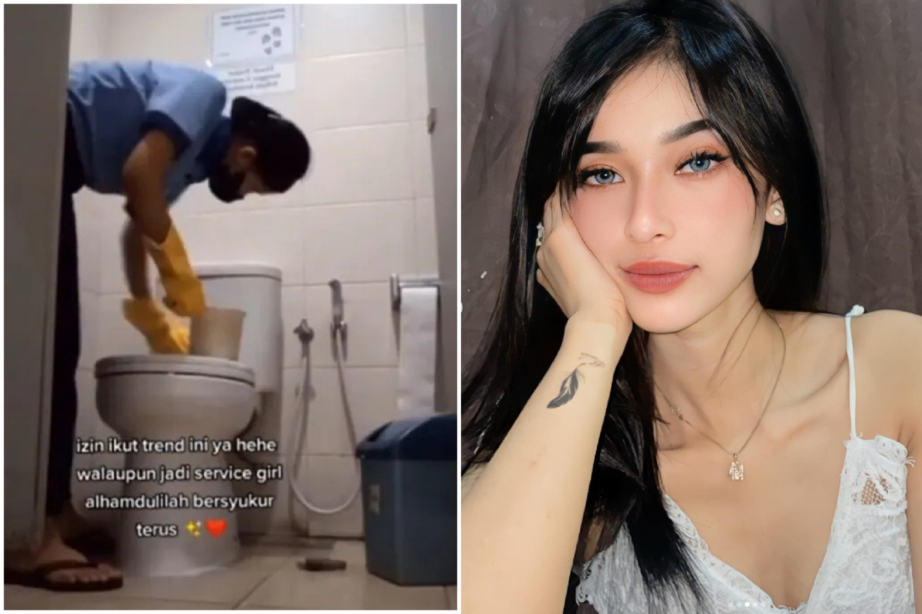 刷馬桶的不是阿桑！女清潔工脫衣變身，竟是性感正妹。（翻自TikTok+IG）