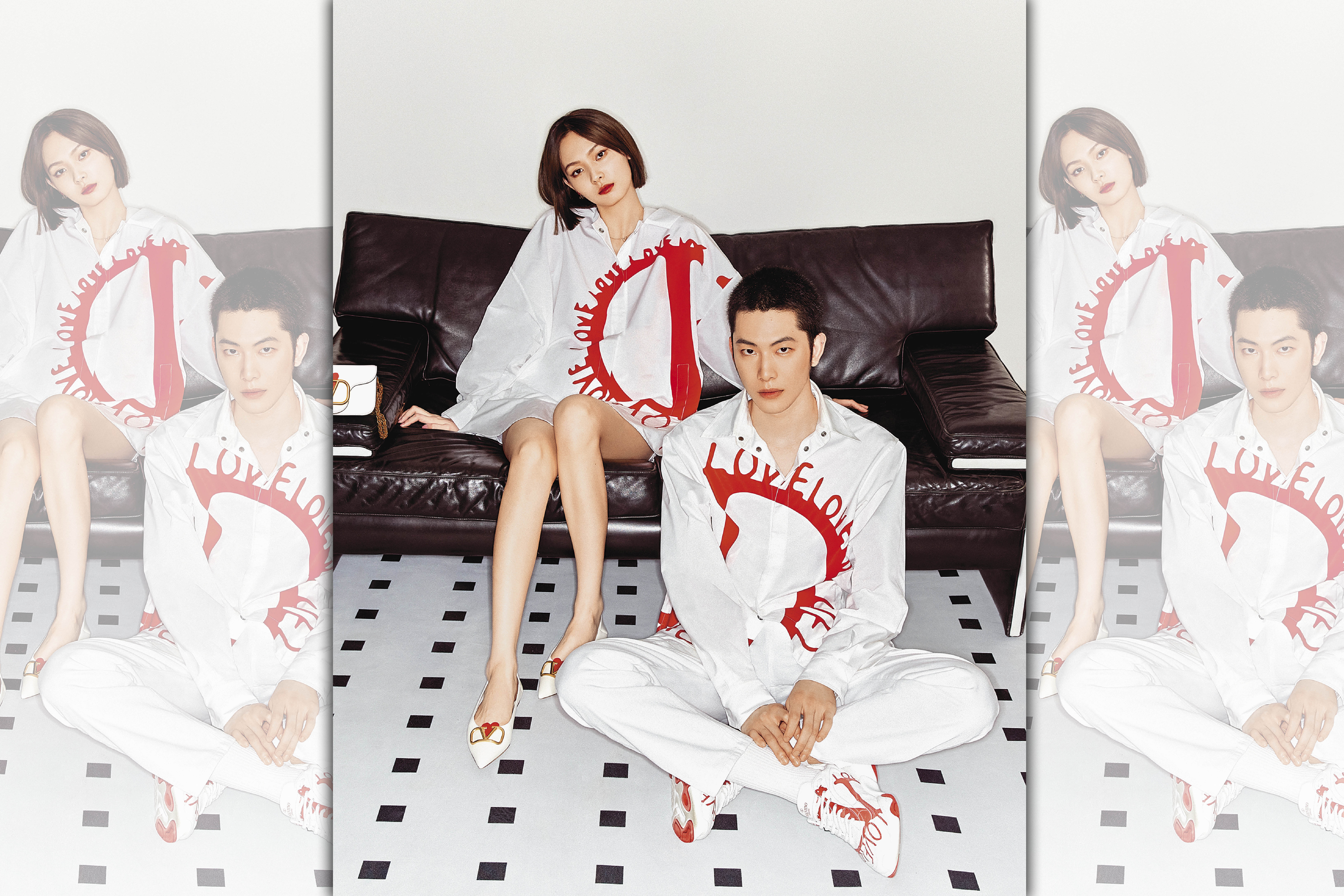 VALENTINO七夕限定系列以白色與紅色調為主，並將愛心元素拆開剖半。（VALENTINO GARAVANI提供）