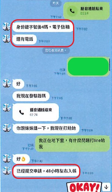 詐騙集團騙取個資訊息。(警方提供)