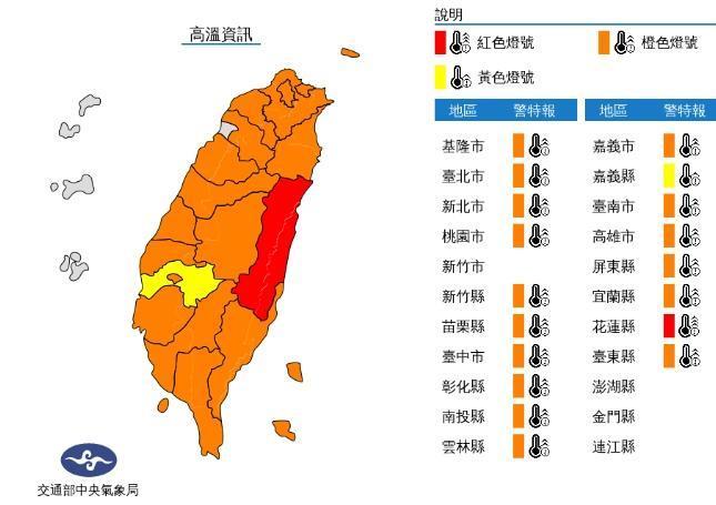 中央氣象局發布高溫資訊。(中央氣象局提供)
