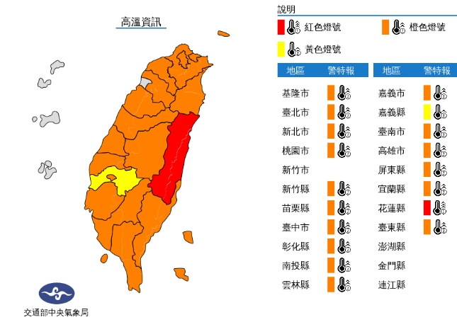 中央氣象局發布高溫資訊。（中央氣象局提供）