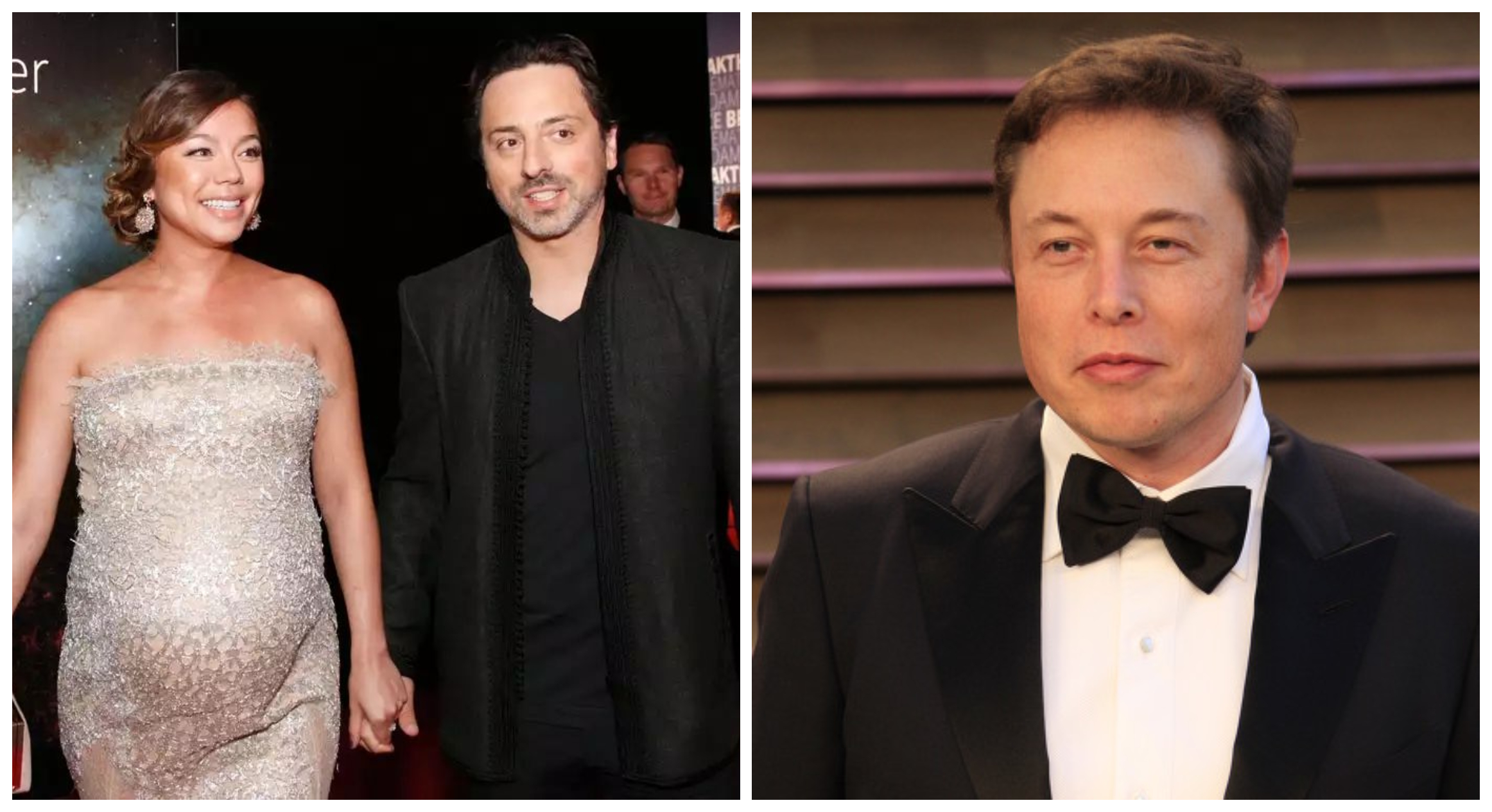 馬斯克（右圖）被爆偷吃謝爾蓋布林（左圖右）的老婆沙娜罕（左圖左）。（翻攝東方IC／@Edourdooo推特）