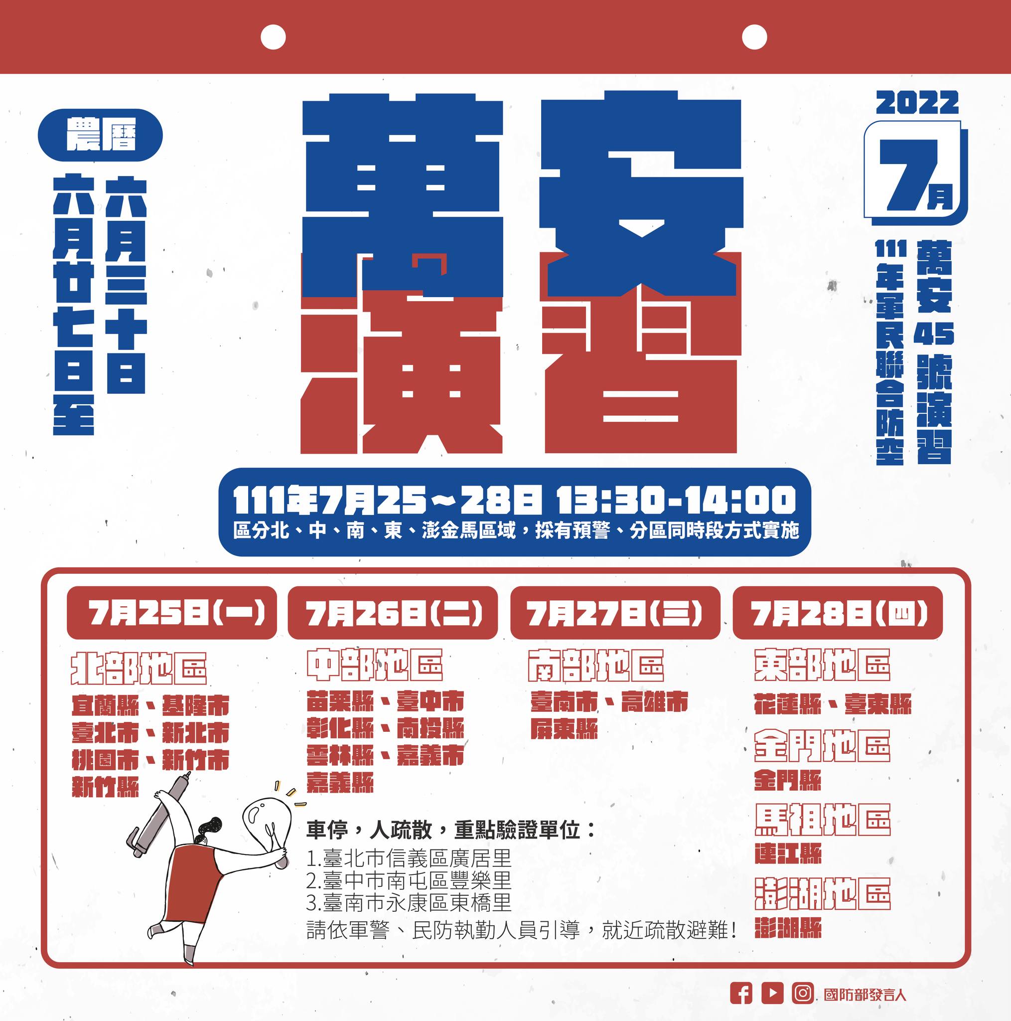 國防部提醒,今日起分區實施萬安演習。(翻攝自國防部臉書)
