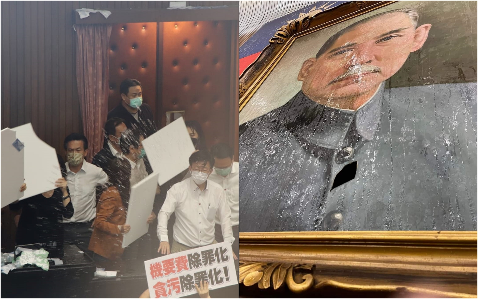 立法院5月的議事衝突導致國父遺像被砸破，修復預估得花115萬元。（洪申翰辦公室提供）