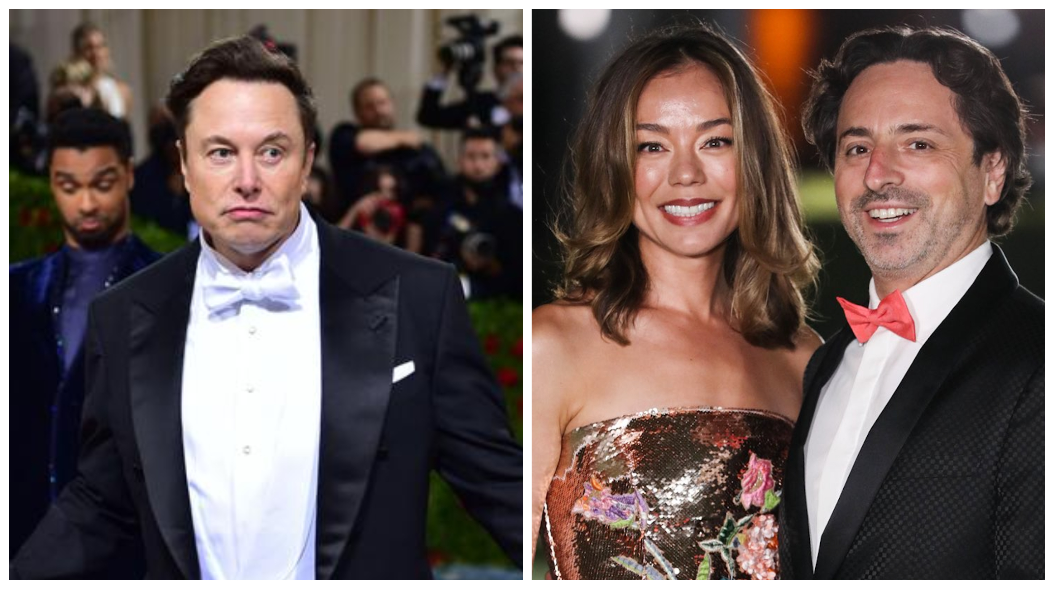 馬斯克（左圖）遭爆與Google創始人布林（右圖右）的妻子沙娜罕（右圖左）有染。（翻攝東方IC／推特）