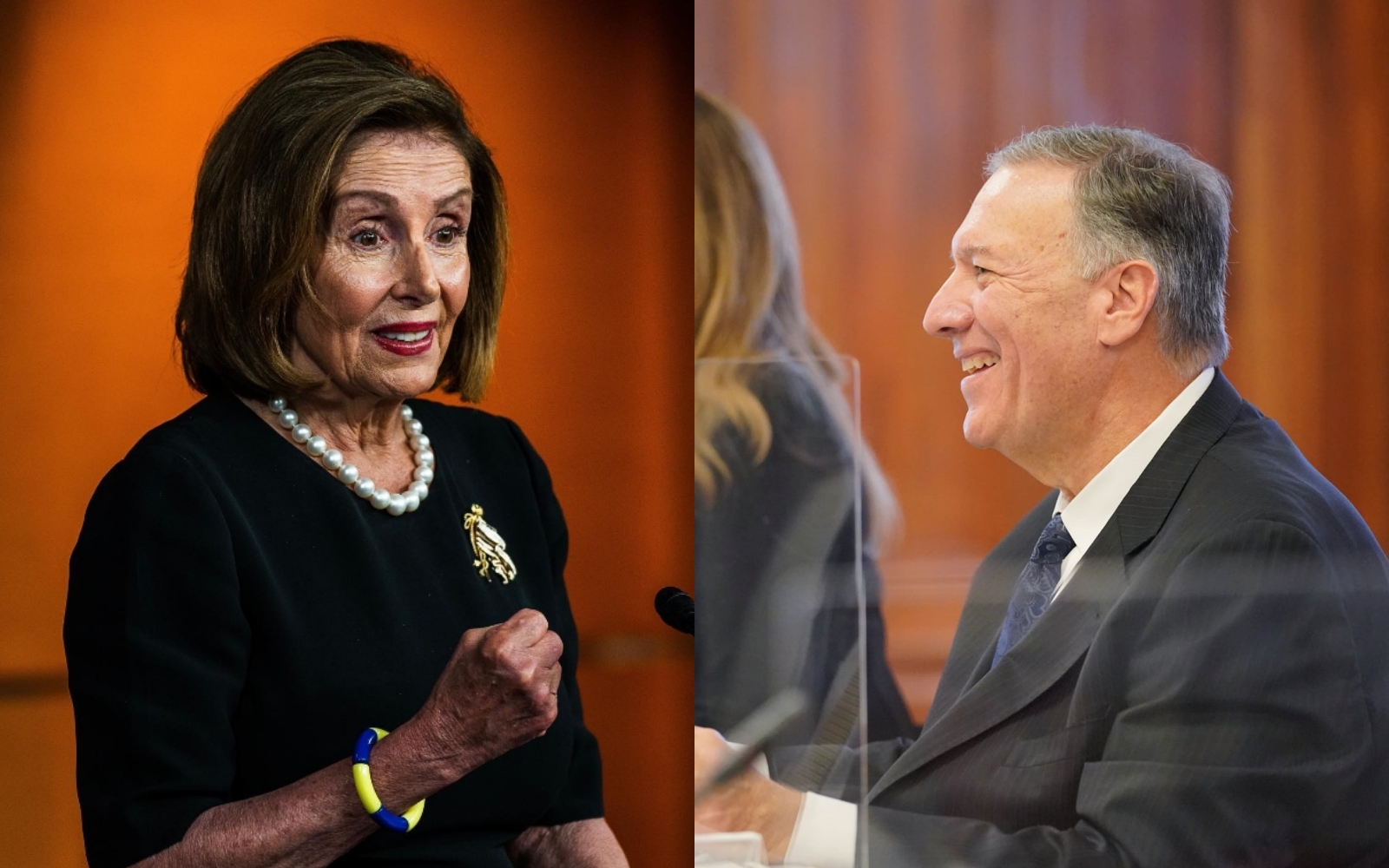 裴洛西（左）可望8月訪台，蓬佩奧（右）隔空喊話說要一起來。（翻攝自裴洛西Instagram／外交部臉書）