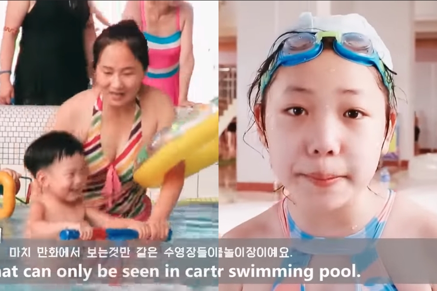 北韓一名11歲的女童YouTuber近日引起關注，其最新影片為開箱北韓的「紋繡戲水場」。（翻攝自Sary Voline [송아 SongA Vlog] YouTube）