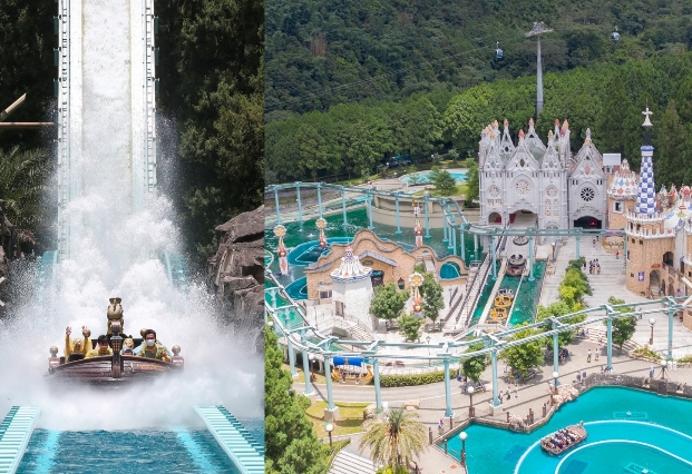 依山建造的「九族文化村」除了林蔭山景，水上遊樂設施也沒少。