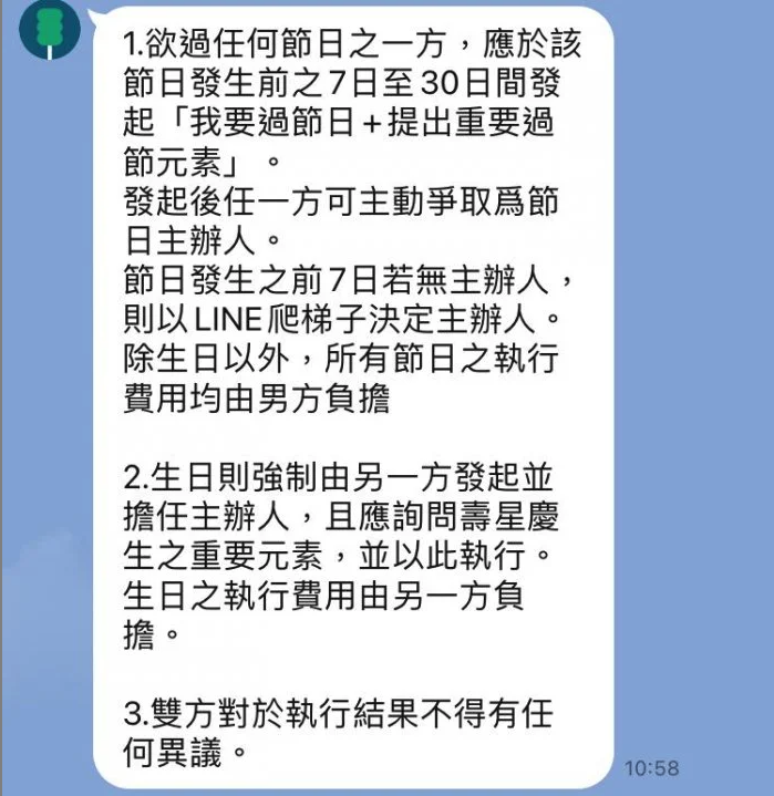 姐姐與姐夫針對過節「約定三章」截圖曝光。(翻攝 Dcard)