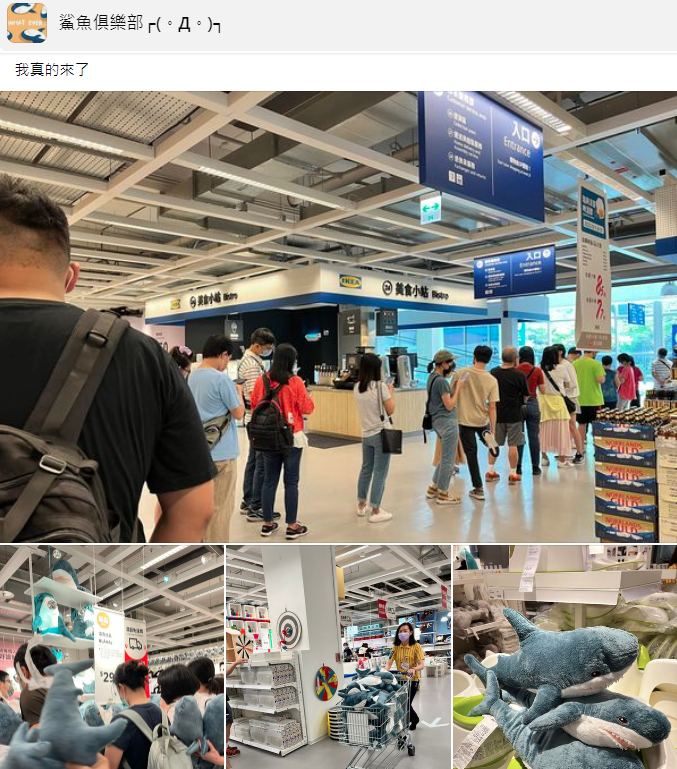 IKEA內湖店出現搶小鯊鯊人潮。（翻攝自鯊魚俱樂部┌(。Д。)┐臉書）