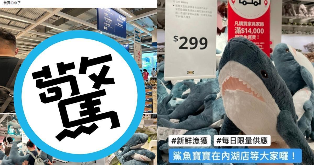 IKEA小鯊鯊限量開賣，今早內湖店出現搶購人潮。（翻攝自鯊魚俱樂部┌(。Д。)┐臉書、IKEA 宜家家居 內湖店臉書）