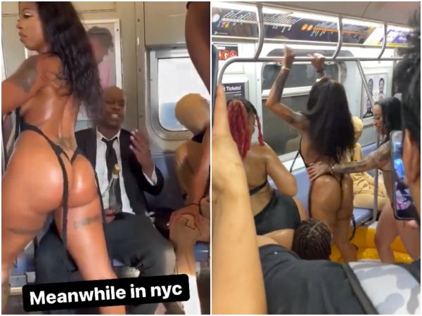 一群辣妹在紐約地鐵開趴。（翻攝自推特）