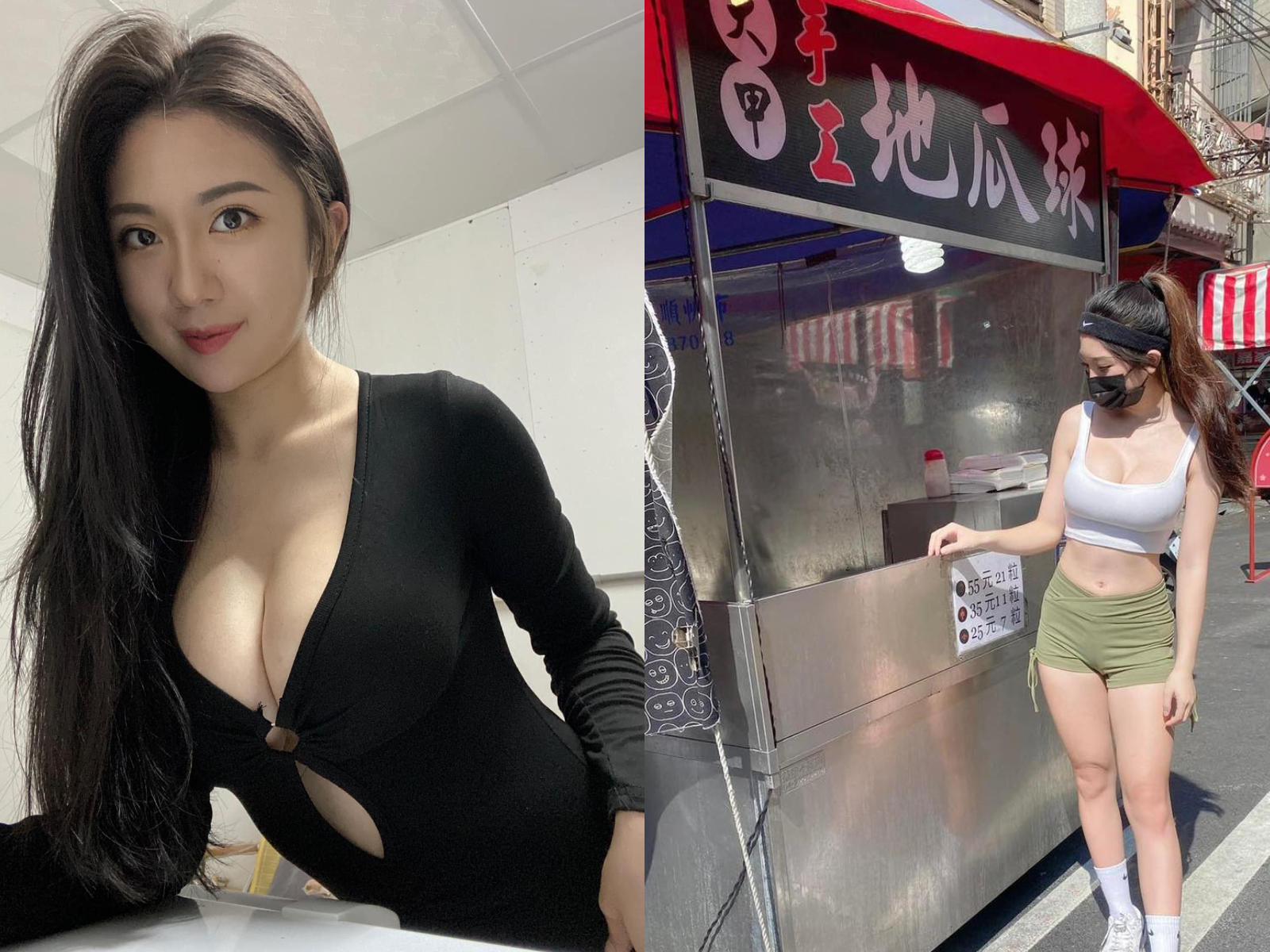 「大甲手工地瓜球」老闆娘Bella年輕貌美、身材惹火，是大甲蔣公路夜知名攤位。（翻攝臉書粉專大甲手工地瓜球）