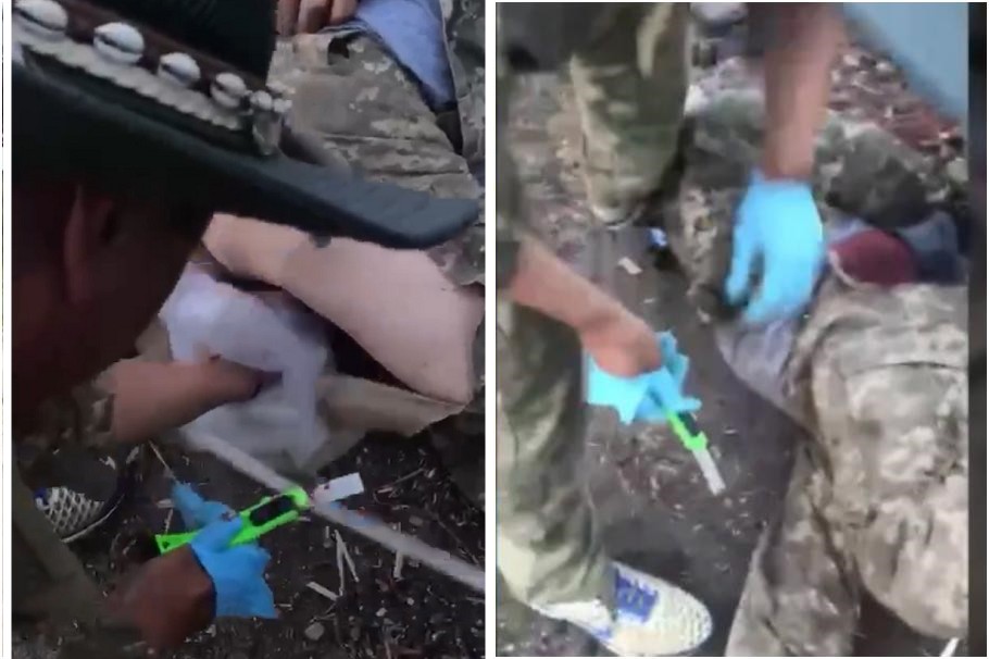 慎入！殘忍閹割影像曝光，烏克蘭士兵遭敵軍虐割下體。（翻自推特）