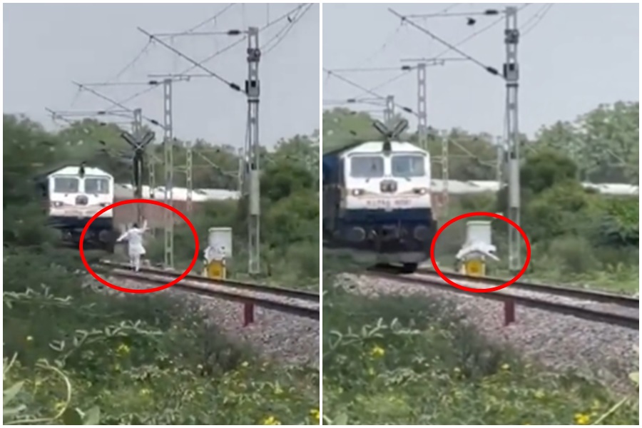 印度一名阿兵哥著急著探望家人，竟與火車拚速度，最後遭撞飛慘死鐵軌旁。（翻攝自推特）