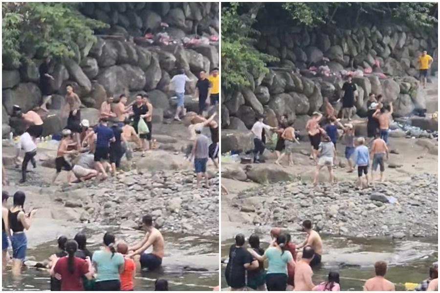 三峽大豹溪昨天發生鬥毆事件，但有眼尖網友發現笑點。（翻攝自爆廢公社）