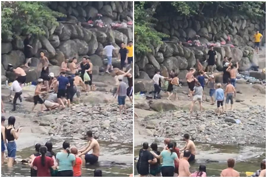三峽大豹溪昨天發生鬥毆事件，但有眼尖網友發現笑點。（翻攝自爆廢公社）