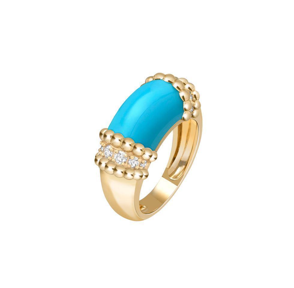 Van Cleef & Arpels_Perlée couleurs戒指,黃K金、綠松石及鑽石。NT$300,000(梵克雅寶提供)
