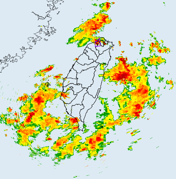 氣象局對台北市、新北市、桃園市發布大雷雨即時訊息,持續時間至10時。(翻攝自氣象局官網)