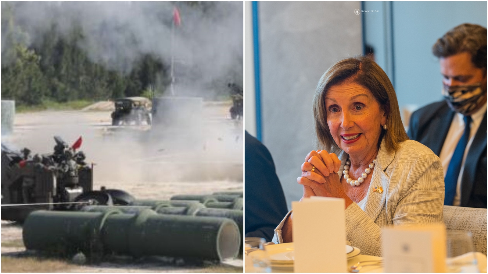 裴洛西傳出將於今日晚間抵台，中國解放軍大動作「回應」。（翻攝自福建省軍區政治工作局微博、Nancy Pelosi臉書）