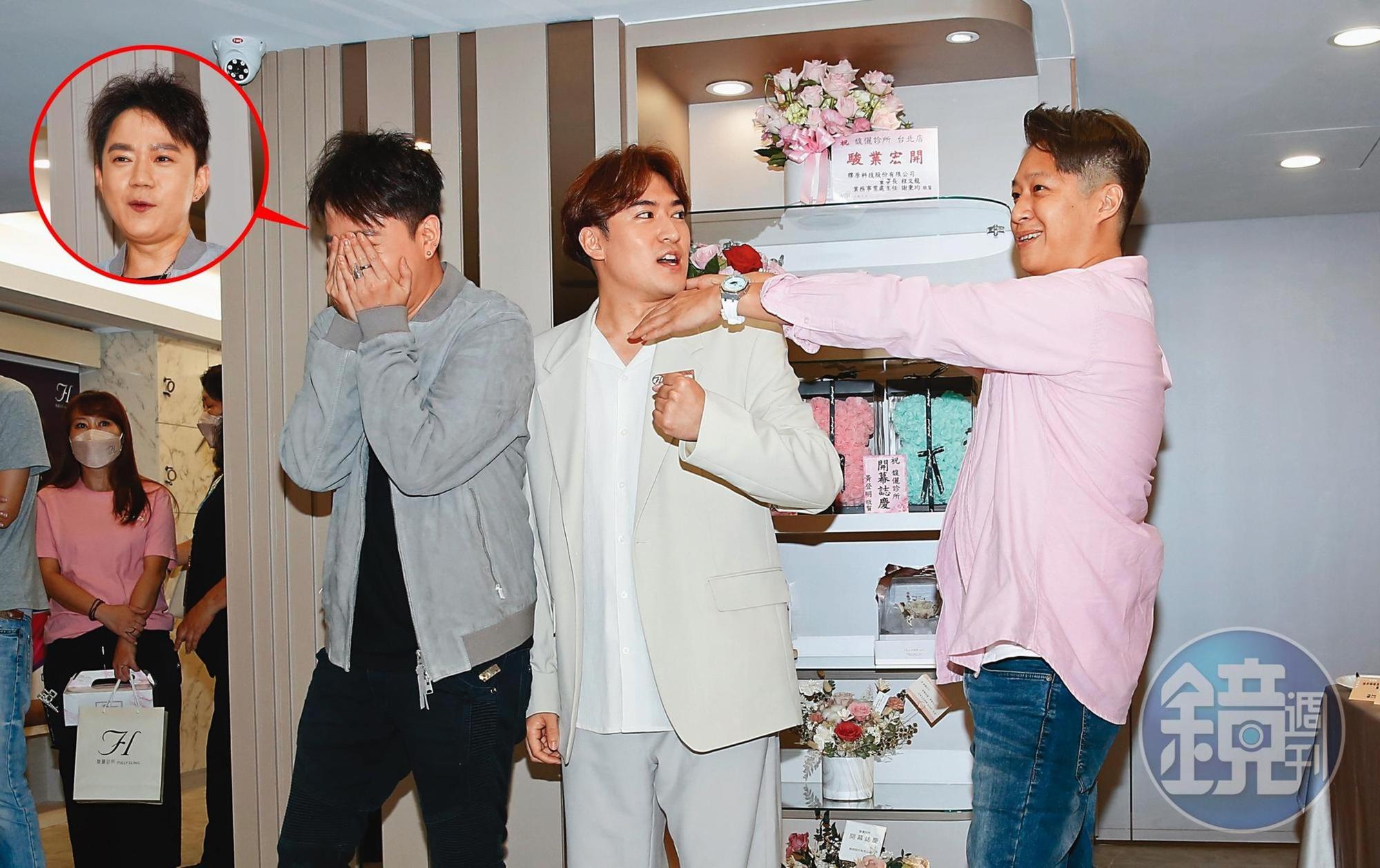 沈建宏（中）國一時與李岳（左）、肯尼斯（右）組成男團，如今趕上殭屍潮。
