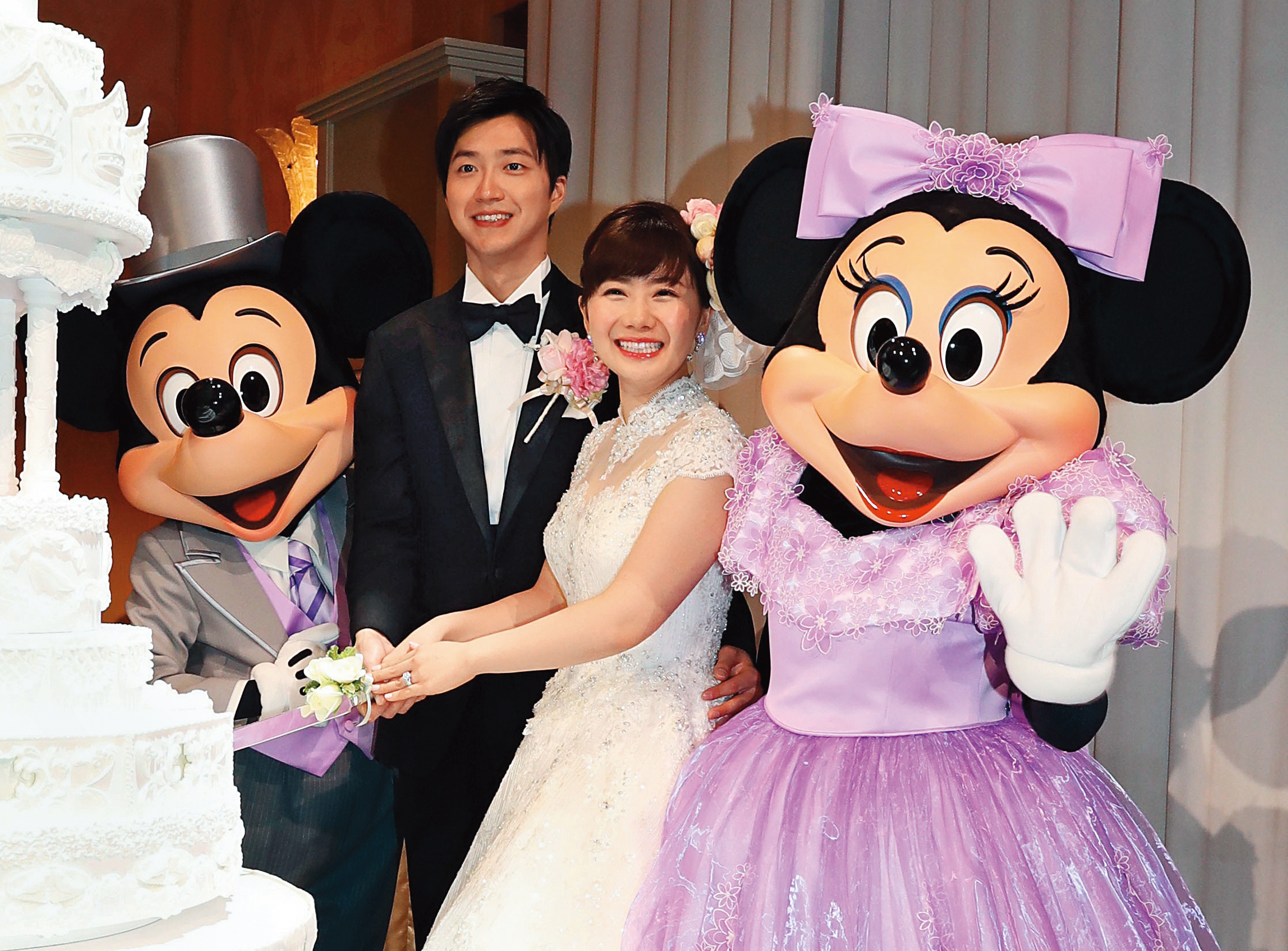 當初福原愛（右）和江宏傑（左）的婚禮非常豪奢，而且在日本跟台灣都有辦，對照現在怨偶互撕的景況，顯得非常諷刺。（東方IC）