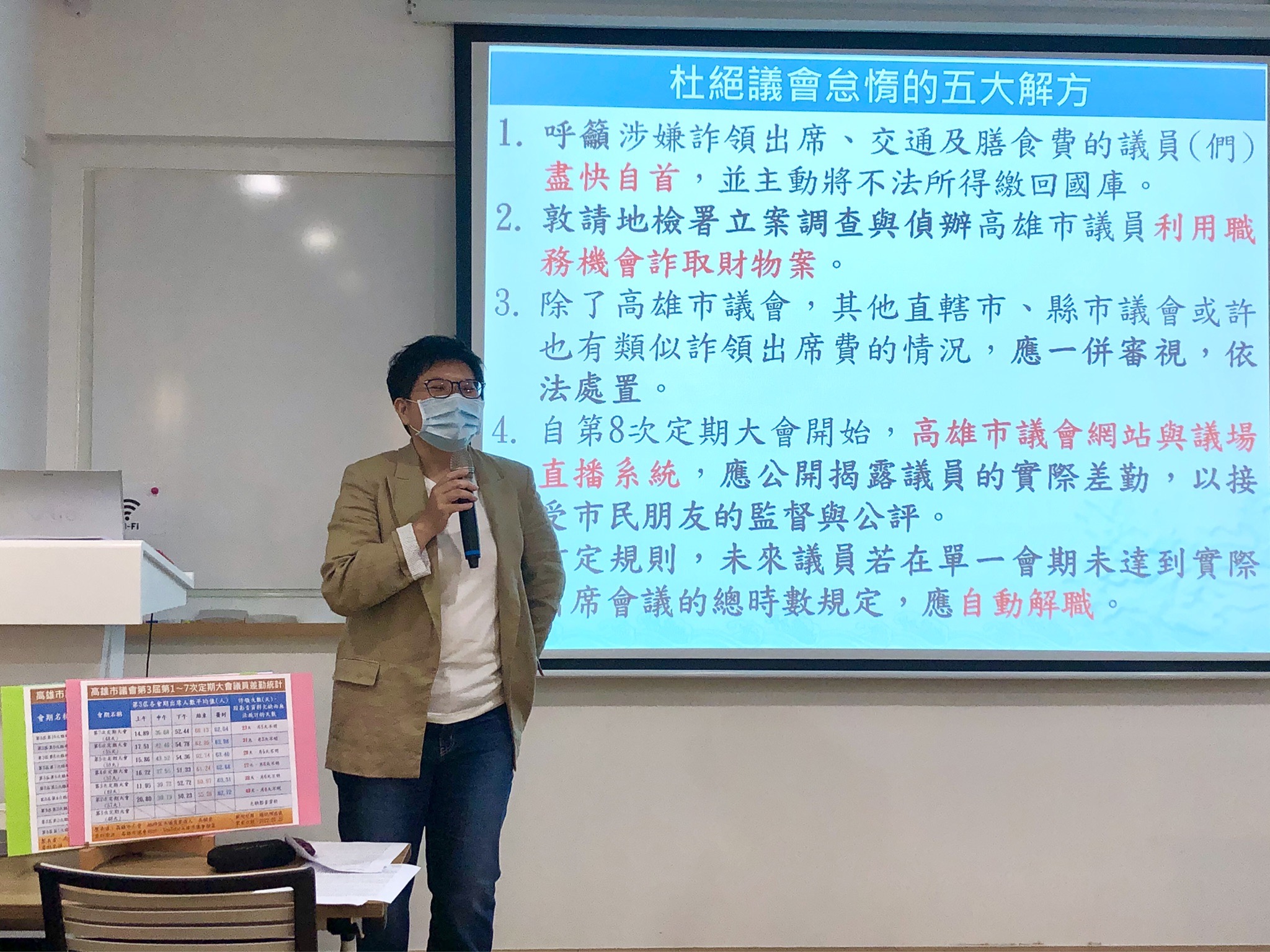 高雄市左營、楠梓議員參選人吳佩蓉召開記者會，揭露多名議員涉嫌詐領出席費。（吳佩蓉提供）