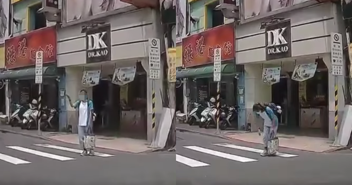 一名女學生向車子90度鞠躬致謝，引發網友討論。（翻攝自八卦村 - 行車紀錄器影片上傳中心臉書）