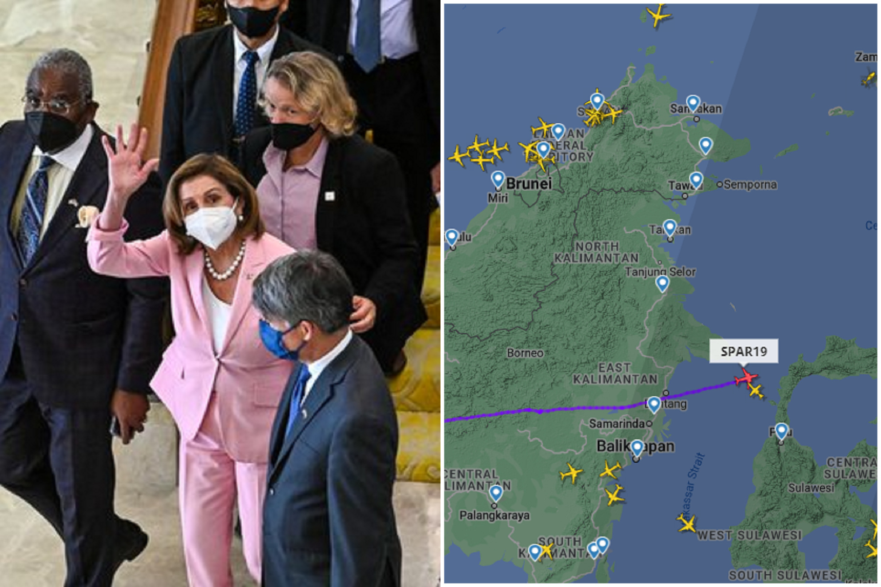 裴洛西專機一路向東，美4軍艦部署台灣以東外海。（翻自推特）