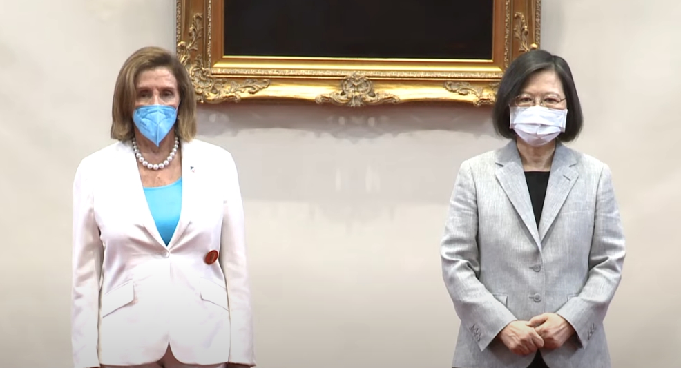 美國眾議院議長裴洛西今早與總統蔡英文會面。（翻攝總統府直播）