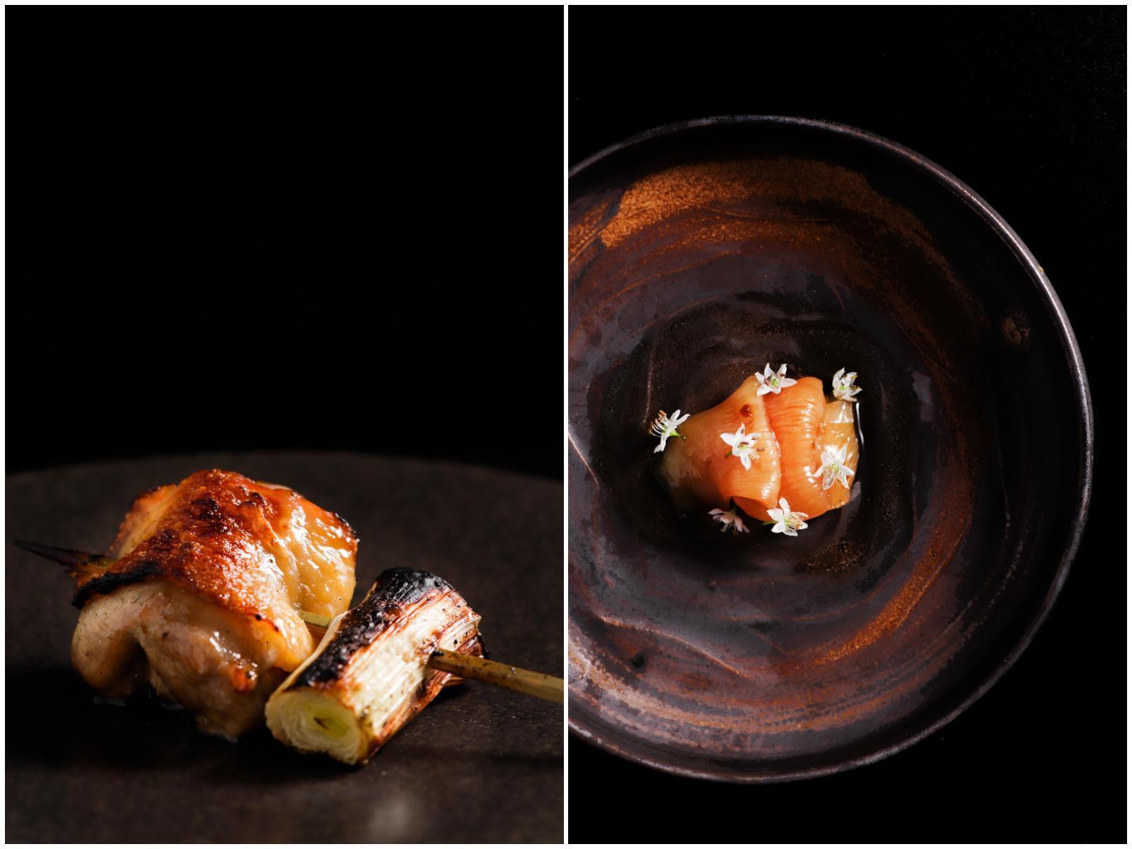 7月開幕的「燒鳥狂想曲Birdy Yakitori」的生雞肉(右)與正肉(左),口感妙不可言。(燒鳥狂想曲提供)