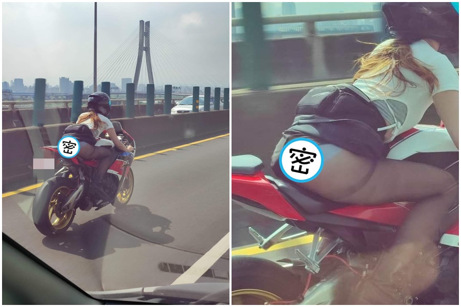 臉書上一張正妹騎重機神角度照片一曝光，掀起大票網友高度討論。（翻攝自重機車友 ❘ 各區路況、天氣回報中心）