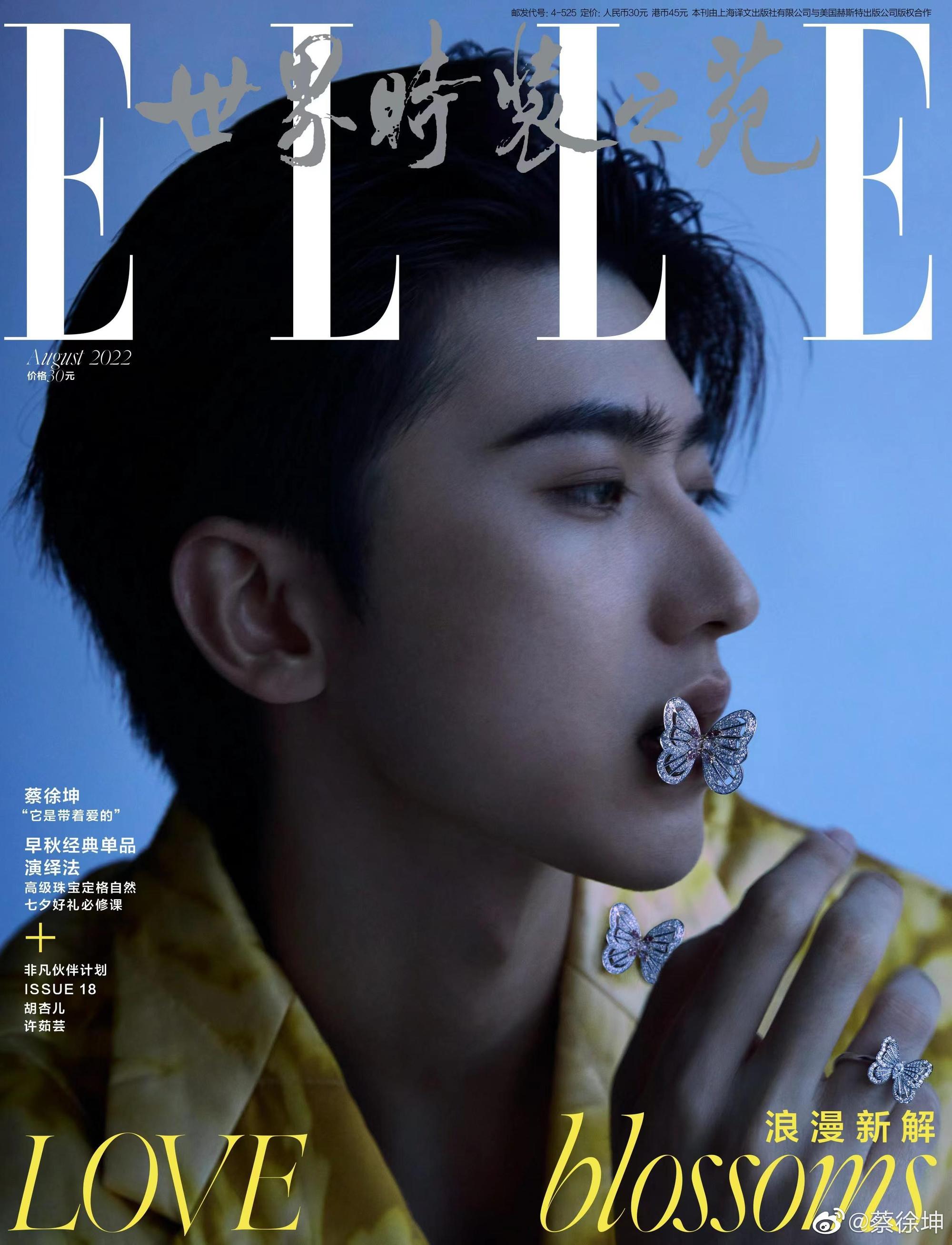 蔡徐坤是吳亦凡的接班人,能登上時尚雜誌《Elle》封面可見其人氣。(翻攝自蔡徐坤微博)