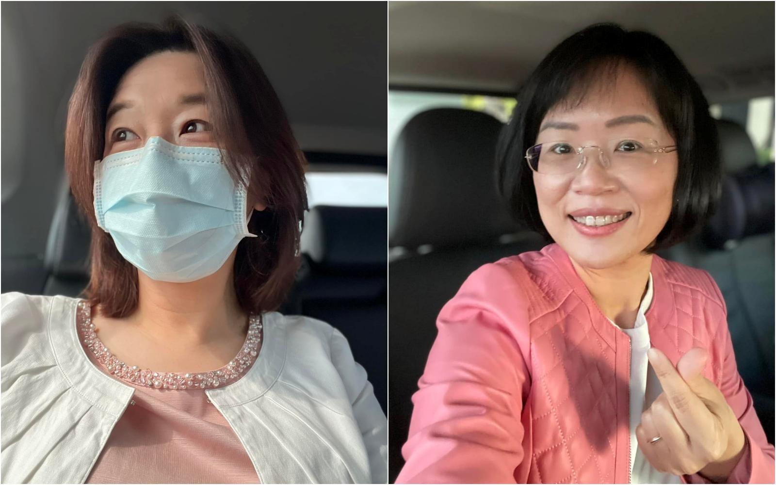 立委林靜儀(左)、蘇巧慧(右)特地穿上粉紅色,隔空向裴洛西致敬。(翻攝自林靜儀、蘇巧慧臉書)