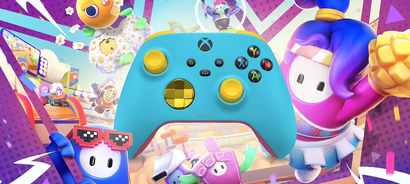 Xbox Design Lab今起在台提供服務,圖為以《糖豆人》為靈感的獨家款控制器。(台灣微軟提供)