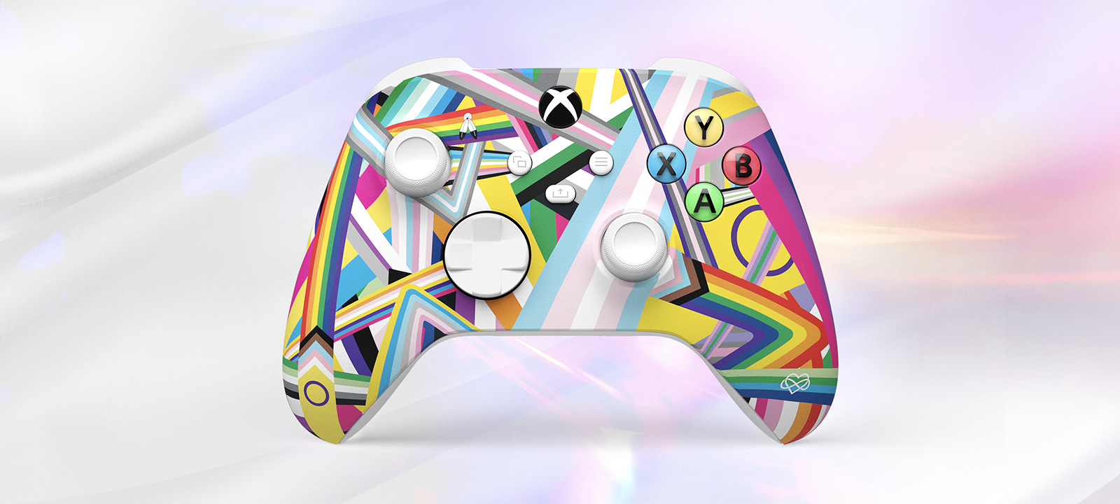 Xbox Design Lab提供多款獨家設計款式，例如由LGBTQIA+群體旗幟交織而成的特別款。（台灣微軟提供） 