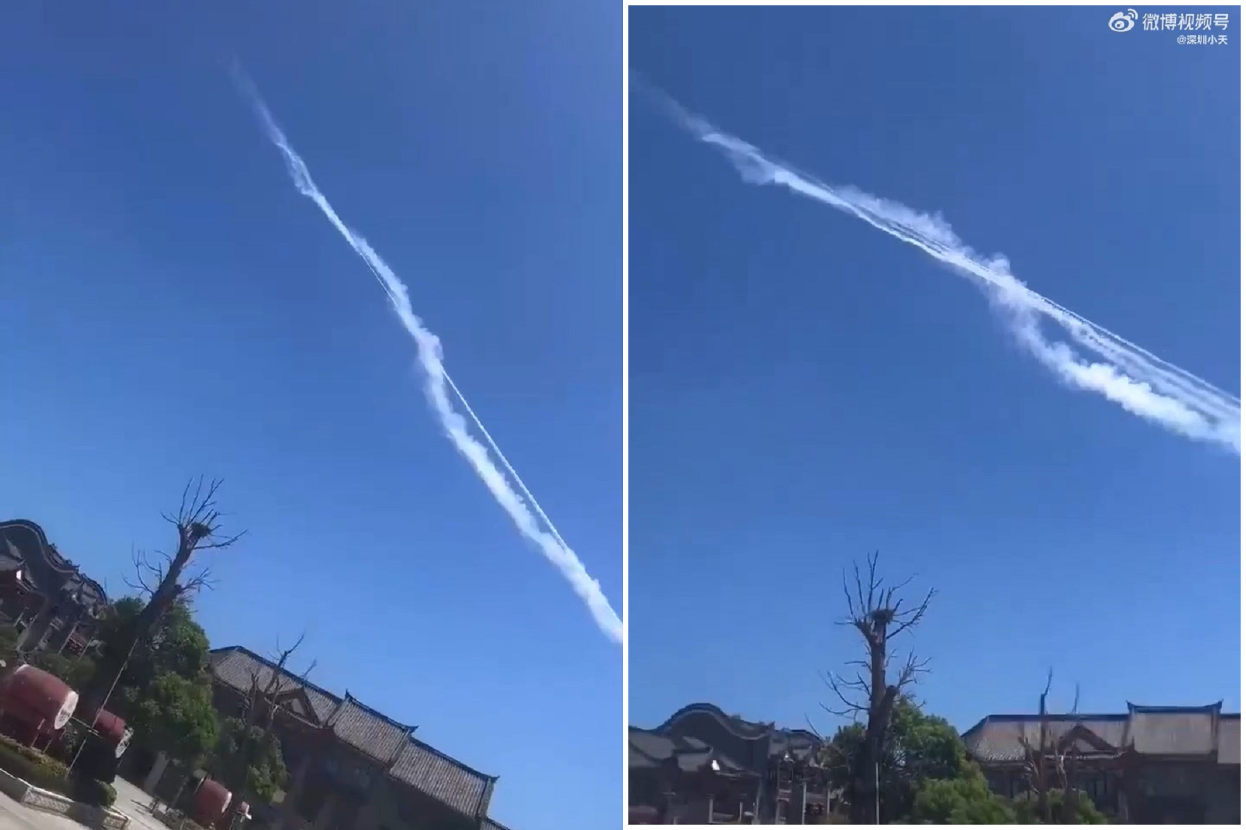 中共射了！國防部證實「向台灣周邊海域發射多枚東風飛彈」，稍早中國網友熱傳在福建平潭島的影片。（翻自微博）