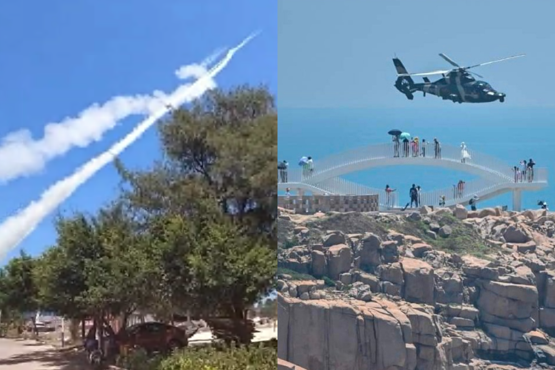 不只飛彈越過高空,解放軍軍機也不時出現在上空。(翻攝自微博)