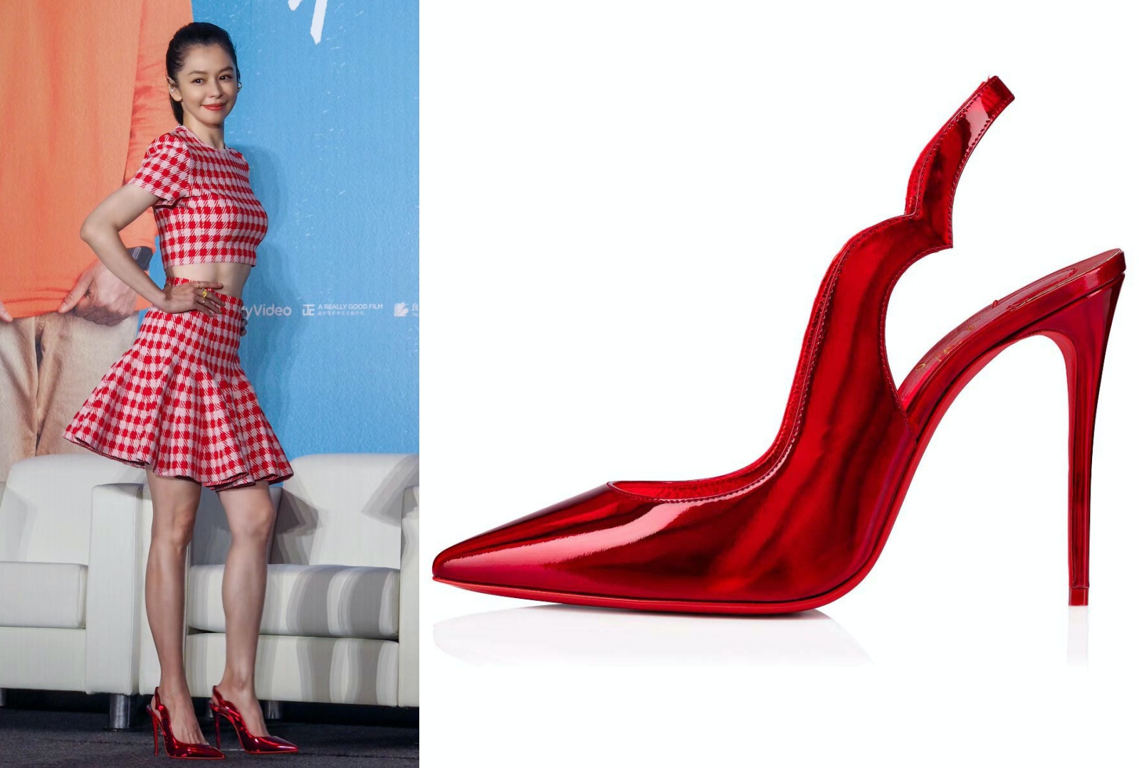 徐若瑄同款的金屬紅色漆皮Hot Chick Sling。NT$29,500（Christian Louboutin提供）