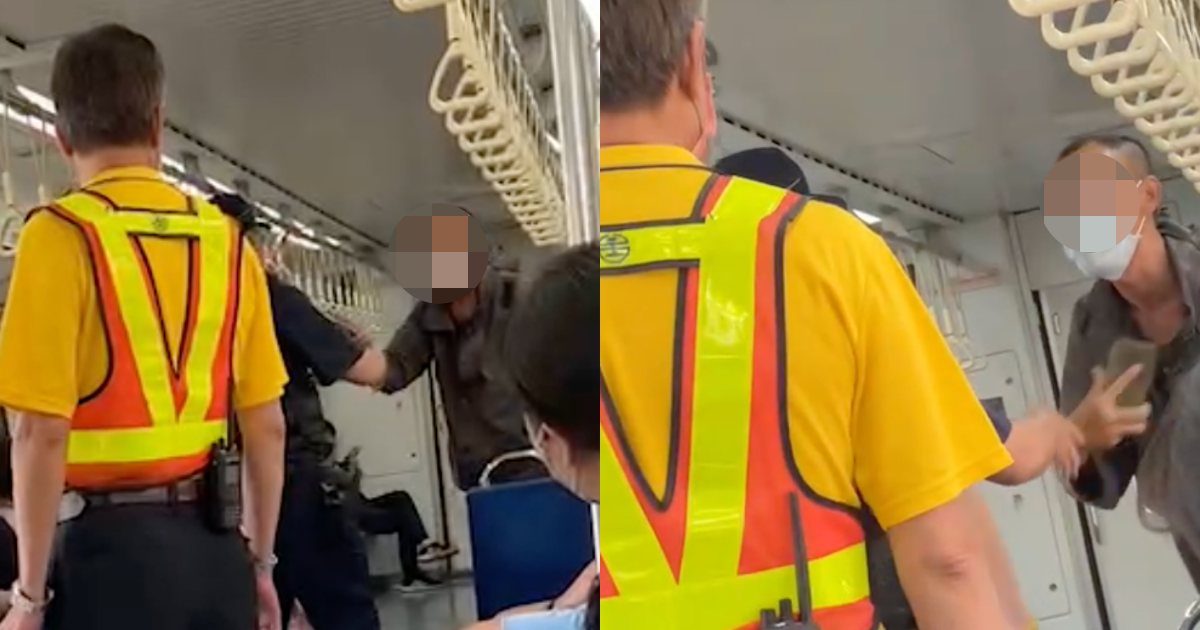 今日台鐵區間車上一名男子認為乘客將貓咪裝籠是虐貓，氣得在車上大吼大叫。（翻攝自記者爆料網）