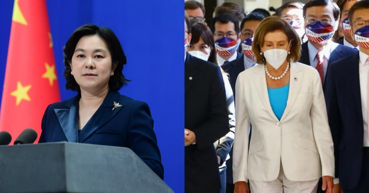 中國外交部對裴洛西（右）及其直系親屬進行制裁，並宣布對美方8項反制措施，中國外交部發言人華春瑩（左）直指「早知如此，何必當初？」（翻攝自中國外交部、本刊資料照）
