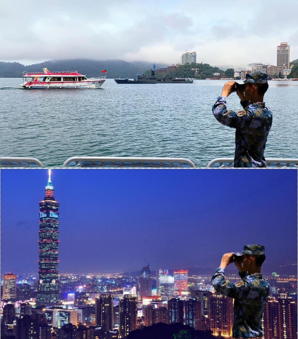 網友接連幫共軍P圖，讓他們前往日月潭與101一遊。（翻攝自多羅滿賞鯨臉書）