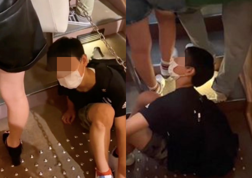 日本環球影城一名少年偷窺遊客底褲,過程全被拍下(翻攝自youtube)